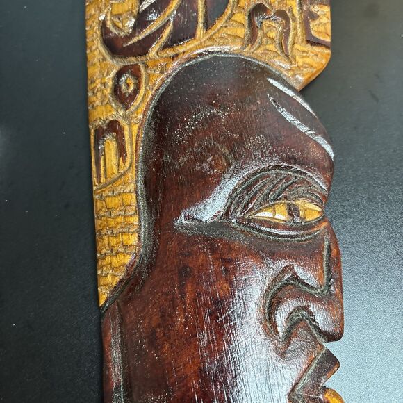 Hand Carved Wooden Wood Tribal Art Smoking No Problem Faces Set Of 2 Tiki Decor - Picture 4 of 9